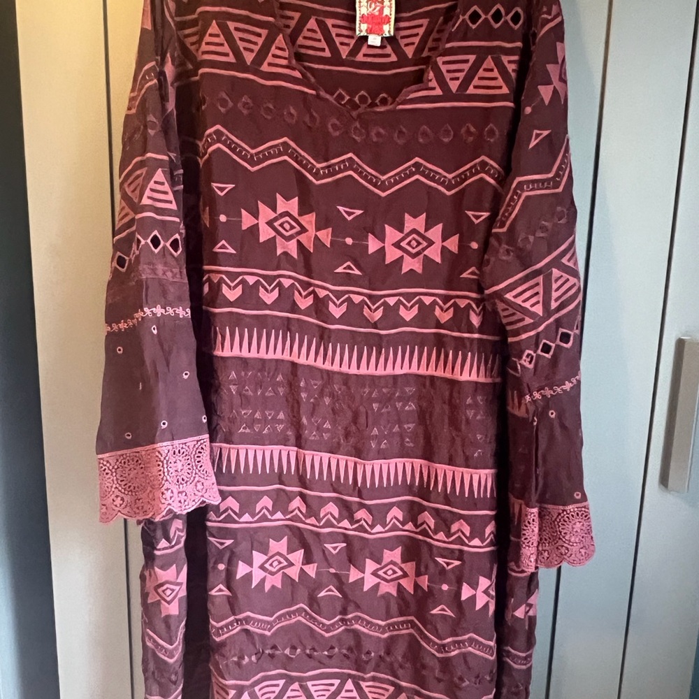 Johnny Was Burgundy and Deep Red Geometric Dress